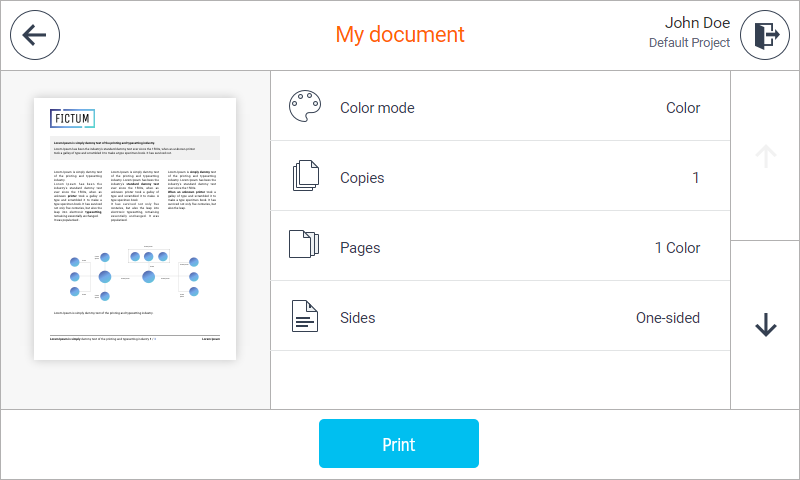 YSoft SAFEQ shows a document preview with finishing options