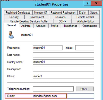 Active Directory User Properties Dialog Showing Email Configuration
