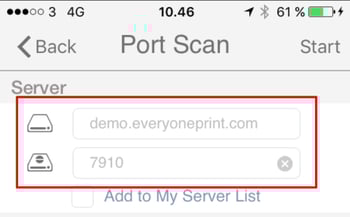 Port Scan Input Fields on iOS App for Server Connectivity Check