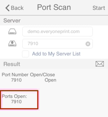 iOS Port Scan Result Showing Open Port Status for Connectivity Troubleshooting