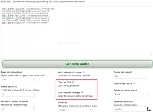 QR Code Generator Web Interface Prepared for Bulk Printer Code Creation